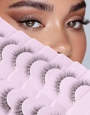 Onlyall Natural Lashes Wispy Lashes Natural Look False Eyelashes Natural Flared Eyelashes False Eye Lashes Soft Fluffy Lashes 7 Pairs D1 Natural (6-13MM) - Image 8