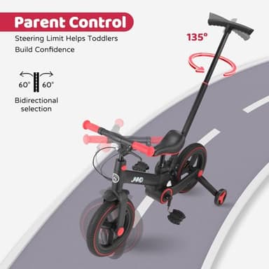 JMMD Toddler Bike with Push Handle for Kids 18-60 Months, 6 in 1 Foldable Push Bike with Training Wheels, Pedals, Brakes, Kickstand, Kid Balance Bike Gift & Toys for Boy & Girl, Black - Image 3