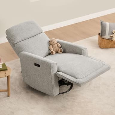 CHITA Electronic Power Recliner Chair Swivel Glider, FSC Certified Modern Nursery Rocking Chair with USB and Type-C Ports, Light Grey - Image 7