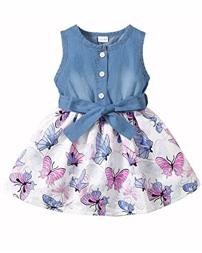 Toddler Girl Clothes Dress Outfit 2T Girl Clothes 3T Ruffle Little Girls Dress Denim Sleeveless Summer Butterfly Sundress 2 3 Year Old Girl Outfits - Image 1