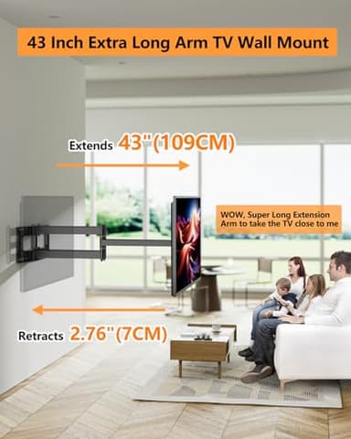 Heavy Duty Long Arm TV Wall Mount with 43" Dual Articulating Arms for Most 50-90 inch Screens, Full Motion TV Mount Swivel Tilt tv Bracket Holds 198lbs,16”,18”,24” Studs VESA 600x400MM FORGING MOUNT - Image 3
