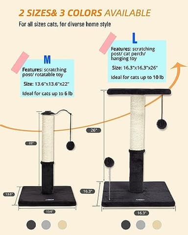 Happi N Pets 22" Cat Scratching Posts for Indoor Cats, Carpet Cat Scratch Post, Sisal Cat Scratcher, Cat Post with Rotatable Hanging Balls & Stable Base, Cat Scratchers for Kittens-Smoky Gray - Image 2