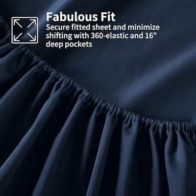 Zaizaihome 600 Thread Count Fitted Sheet King Size, 100% Egyptian Cotton, 3-Piece Set (1 Fitted Sheet, 2 Pillowcases), Sateen Weave, Ultra Soft Breathable,16" Deep Pocket Bed Sheet, Navy Blue - Image 7