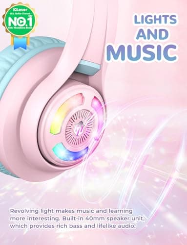 iClever Cat Ear Kids Bluetooth Headphones, LED Lights Up, 74/85dBA Safe Volume Limited, 50H Playtime,Bluetooth 5.2, USB C, Kids Headphones Wireless for Travel iPad Tablet, Meow Macaron Pink - Image 2