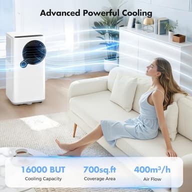 Qxpztk Portable Air Conditioners,16000 BTU 6-in-1 Cooling, Dehumidifier & Fan, Ultra Quiet with 24H Smart Timer, Auto Shut-Off & Child Lock for Home/Bedroom/Office - Image 2