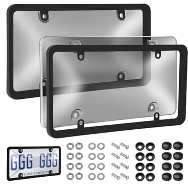 License Plate Covers & Frames, 2 Pack Black License Plate Covers and Frames Combo, Plastic Car Front/Rear License Plate Covers ith Screws Caps, Universal Car Accessories for Most Cars - Image 1