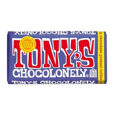 Tony's Chocolonely 42% Dark Milk Chocolate Bar with Pretzel and Toffee Belgium Chocolate, No Artificial Flavoring, Fairtrade & B Corp Certified - 6.35 Oz - Image 1