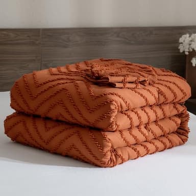 Andency Burnt Orange King Size Comforter, Boho Terracotta Soft Warm Bedding Comforter Sets for King Bed, 3 Pieces Rust Chevron Tufted Aesthetic Microfiber Lightweight Comforter Set - Image 8