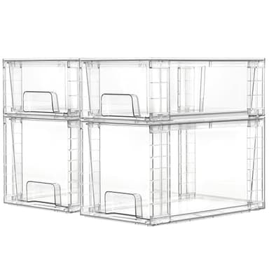 Vtopmart 4 Pack Clear Stackable Storage Drawers,Easy to Assemble Bathroom Organizers and Storage with handles,Plastic Drawers for Kitchen Pantry,Cabinet,Under Sink Organization - Image 1