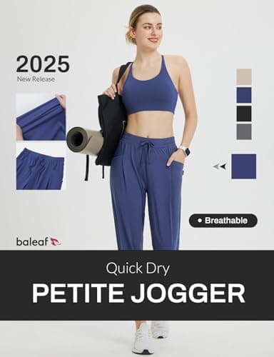 BALEAF Women's Petite Joggers Capri Sweatpants Drawstring Track Pants Travel Lounge Cropped Pants with Pockets Navy Blue M - Image 6