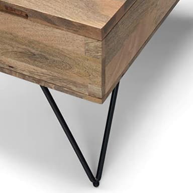 SIMPLIHOME Hunter Lift Top Coffee Table - 32 inch Wide Solid Mango Wood and Metal Industrial Square Cocktail Table in Natural, Living Room Table with Dual Lift Tops, Hidden Storage and Hairpin Legs - Image 8