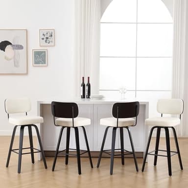 Bekrvio Swivel Counter Height Bar Stools Set of 4, Upholstered Faux Leather Barstools with Back, 26" Seat Height Bar Chairs Island Stools for Kitchen Counter, Black Wood Frame, Cream White - Image 8