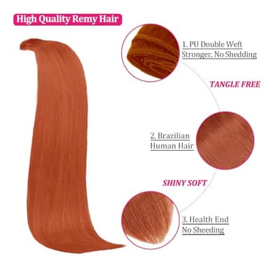 Clip in Hair Extensions Real Human Hair 110g Copper Real Hair Extensions Clip in Human Hair Clip ins 8pcs 18clips Double Weft Human Extensions for Women Hair Loss and Thinning Hair (#350 18inch) - Image 5