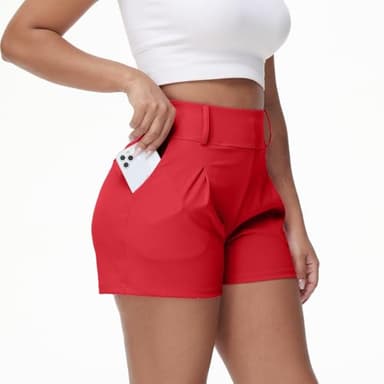 Golf Shorts Women Workout Athletic Running Gym Yoga Sport Active Bike Sweat Spandex High Waisted with Pockets Cute Comfy Lounge Dress Pants Teen Girls Trendy Clothes Casual Summer Outfits Red L - Image 4