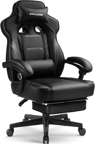 GTPLAYER Gaming Chair with Footrest, Big and Tall Computer Game Chair 350lb Racing Style, Ergonomic High Back Lumbar Support and Recliner, Black - Image 1