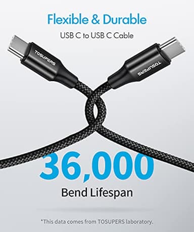 TOSUPERS 10ft 2 Pack Long USB C to USB C Cable Fast Charging 60W, PD Type C Charger Cord for Samsung Galaxy S25 S24 S23 S22 Ultra A16 Z Flip6 Fold6, iPhone 16 15 Pro, MacBook/iPad - Image 3