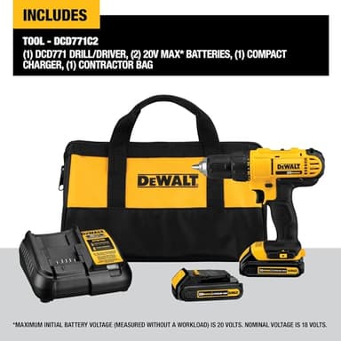 DEWALT 20V Max Cordless Drill/Driver Kit, 2 Batteries and Charger Included (DCD771C2) - Image 2