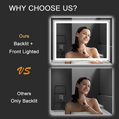 Snowdool LED Bathroom Mirror, 60"X36" with Front and Backlit, Anti-Fog, Large Bathroom Vanity Mirror for Wall, Memory Function, Stepless Dimmable, Tempered Glass (Horizontal/Vertical) - Image 2