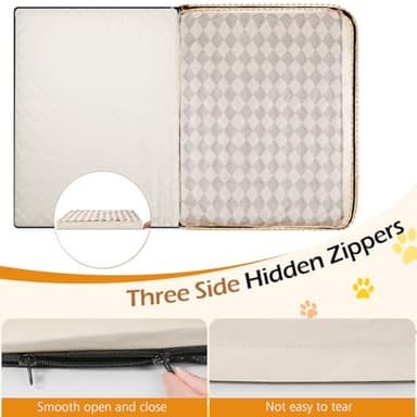 Tivray Dog Bed Cover, Washable Replacement Large Dog Bed Sheet with 3-Sided Continuous Zipper, Waterproof Liner, Soft Plush, Pet Mattress Fluffy Protector, 36x27x3 inch - L, Cover Only Khaki - Image 5