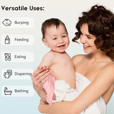 Unnivoll Muslin Baby Washcloths 6 Pack, 100% Cotton Wash Cloths for Babies, Large 12''X12'' Burp Cloths Absorbent and Soft for Newborn Infants Kids Boys Girls - Gradient Pink - Image 5