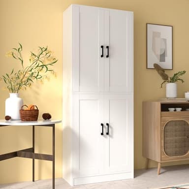 DIYART White Kitchen Pantry, 71" Tall Cabinet with Doors, Hutch with Storage for Dining Room - Image 1