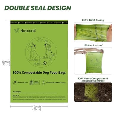 Certified Compostable Dog Poop Bags-270Bags 18Rolls, Poop Bags for Dogs Made of Cornstarch - ASTM D6400 By USA, Unscented, Suitable for Large |Small Dogs (Green) - Image 3
