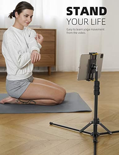 Lamicall Tablet Floor Tripod Stand - 64.9" Tablet Holder Mount with Adjustable Height for Stream/Watching with Bluetooth Remote, for iPad Pro 12.9, Mini, Air, iPhone and 4.7-13" Tablet and Cellphone - Image 4