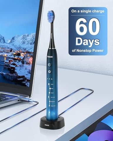 Sonic Electric Toothbrush for Adults, Rechargeable Toothbrush with 6 Mode & 3 Intensity, 40000VPM Toothbrush with 6 Brush Heads, Travel Case, 60 Days Battery Life, Wireless Charging, 2-Min Smart Timer - Image 5