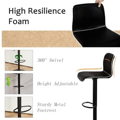 HeuGah Bar Stools Set of 3, Swivel Counter Height Barstools with Back, Adjustable Height 24" to 32", Black Faux Leather Bar Chairs for Kitchen Island (Black, Set of 3 (24'' to 32'')) - Image 4
