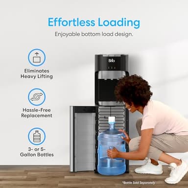Brio Bottom Loading Water Cooler Dispenser for 5 Gallon Bottles - 3 Temperatures with Hot, Room & Cold Spouts, Child Safety Lock, LED Display with Empty Bottle Alert, Stainless Steel - Image 3