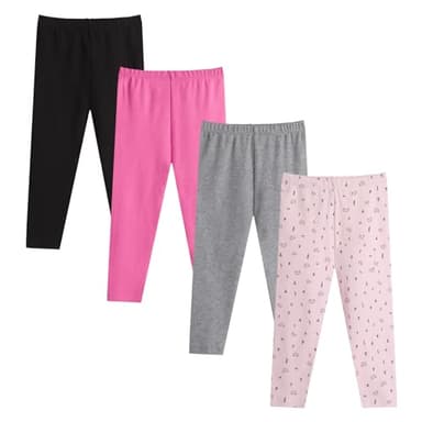GLASH Kids Girls Pants, 4 Pack 2T/24M Girl Leggings Pink Bears/Dark Pink/Black/Grey - Image 1