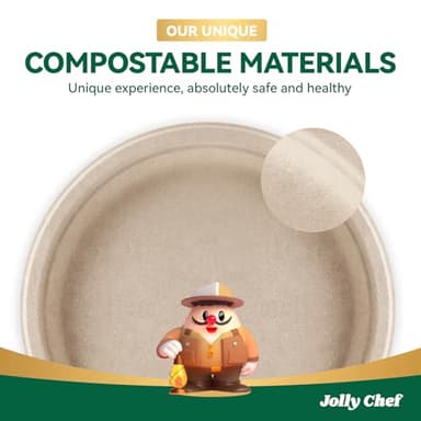 JOLLY CHEF Compostable Heavy Duty Plates 𝟭𝟬 𝗜𝗻𝗰𝗵 [𝟯𝟬𝟬 𝗣𝗮𝗰𝗸] Eco-Friendly Disposable Paper Plates Made of Bagasse Biodegradable Bulk for Party Dinner Sugarcane Fibers Round (Natural) - Image 6