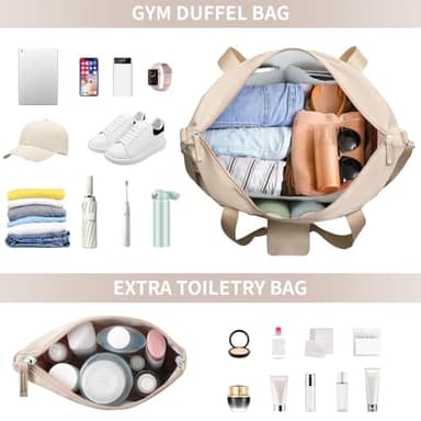 ETRONIK Gym Bag for Women, 47L Carry On Travel Duffel Bag with Shoes Compartment, Weekender Overnight Bag with Wet Pocket & USB Charging Port for Women, Travel, Gym, Weekend, Large Size (Khaki) - Image 5