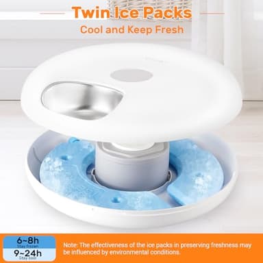 GAMKII Automatic Cat Feeder for Wet Food, 6 Meals Cat Food Dispenser with 2 Ice Packs, Programmable Timer, Rechargeable Cordless Auto Pet Feeder for Cats Small Dogs- Stainless Steel Food Tray, White - Image 3