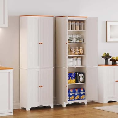 Function Home 72" Kitchen Pantry Cabinet, Freestanding Storage Cabinets, Tall Food Pantry with Doors and Adjustable Shelves, Utility Floor Cabinet for Kitchen Dining Room Living Room, White - Image 5