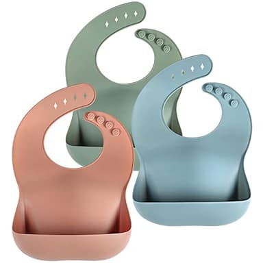 Eascrozn Silicone Baby Bibs for Babies & Toddlers Set of 3, BPA Free Unisex Soft Adjustable Fit Waterproof Feeding Bibs - Image 1