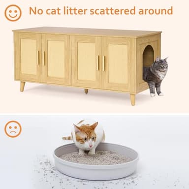 Homhedy Boho Cat Litter Box Enclosure for 2 Cats, Wooden Cat Washroom Furniture with Double Rattan Decorated Doors, Pet House,47.2”L x 19.7”W x 21.7”H, Natural - Image 4