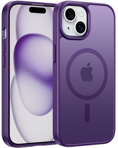 FNTCASE for iPhone 15 Case: for iPhone 14 & iPhone 13 Case | Magnetic Frosted Translucent Slim Shockproof Cell Phone Cover | Military Grade Protection Drop Proof Tough Protective Cases - Purple - Image 1