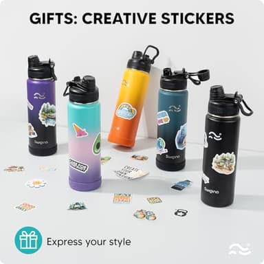 Swigina [2-IN-1 LID] Insulated Water Bottle with Silicone Boot (36hrs Cold/18hrs Hot) - DIY Stickers, Leakproof, BPA Free, 24 oz - Image 5