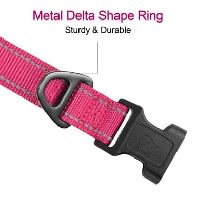 Joytale Reflective Dog Collar, Soft Neoprene Padded, Metal D-Ring, Nylon Pet Collar Adjustable for Large Dogs, Hotpink, L - Image 3