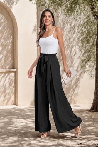Women's Wide Leg Pants High Elastic Waisted in The Back Business Work Trousers Long Straight Suit Pants for Summer A - Black - Image 3