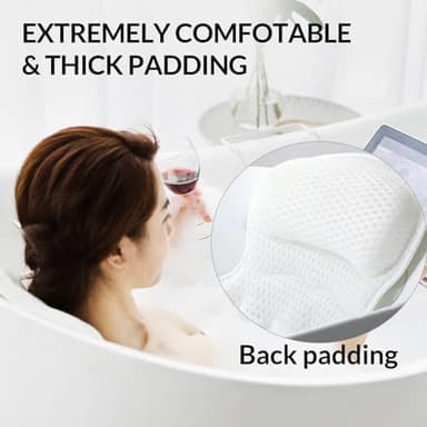 Bath Pillow Luxury Bathtub Pillow Bath Pillow for Head & Neck Support, Spa Cushion for Tub Relaxing Headrest with 4D Air Mesh Fabric and Non-Slip Suction Cups, Bath Accessories Spa Gifts - Image 3