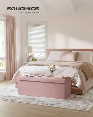 SONGMICS MAZIE Collection - 43 Inches Folding Storage Ottoman Bench, Ottoman Foot Rest, End of Bed Bench, Storage Chest, Load 660 lb, for Living Room, Bedroom, Entryway, Jelly Pink ULSF077R11 - Image 2