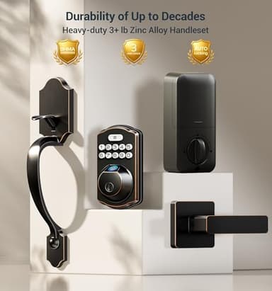Veise Fingerprint Door Lock Set, Keyless Entry Door Lock, Front Handle Set, Electronic Keypad Deadbolt with Lever Handle, 2 Keys, Auto-Locking, One-time Codes, Easy to Install, Oil Rubbed Bronze - Image 7