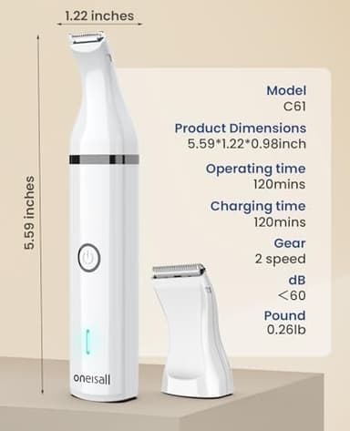 oneisall Dog Clippers with Double Blades,Cordless Small Pet Hair Grooming Trimmer,Low Noise for Trimming Dog's Hair Around Paws, Eyes, Ears, Face, Rump (White) - Image 8