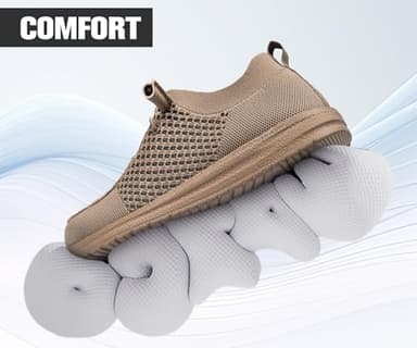 LARNMERN Slip On Steel Toe Shoes Men Lightweight Comfortable Lounging Walking Sneakers Safety Work Steel Toe Loafers (8.5 Men, Khaki) - Image 6