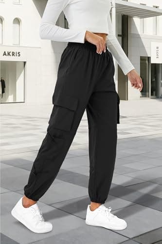 Womens Parachute Cargo Pants with Pockets Quick Dry Hiking Pants Lightweight Water-Resistant Baggy Joggers - Image 3