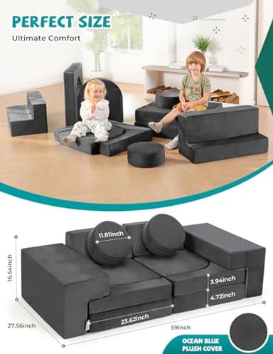 Kidirect Modular Kids Play Couch, K12 320+DIY Convertible Foam Couch for Boys & Girls, Versatile Foam Fort Building Set, Child Sectional Kids Sofa for Playroom Bedroom(Space Grey) - Image 2