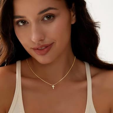 Poxtex Gold Cross Necklace for Women Girls Dainty Cute 14K Gold Plated Small Cross Pendant Trendy Jewelry Non Tarnish Waterproof Simple Tiny Necklace Religious Christian Baptism Jesus Faith Gifts Stuff - Image 2