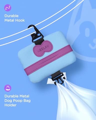 Dog Poop Bag Holder Mini,Hands Free Poop Bag Holders with Hook & Clip & Snap,Durable Dog Leash Attachment for Walking,Bags EXCLUDED,Sky Blue - Image 6